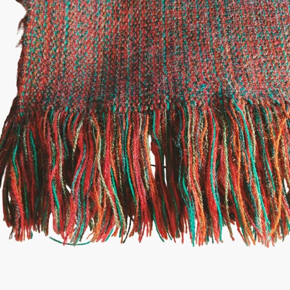 Wool Fringe Scarf Handwoven Multicolor Red green - Picture 2 of 5